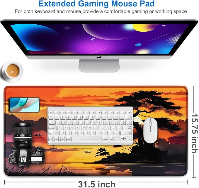Mouse Pad Gaming, 31.5x15.7 inch Large Extended Computer Keyboard Mouse Mat, Water Resist Non-Slip Mousepad Rubber Base Long XXL Mouse Pad for Work & Gaming, Office & Home, Sunset