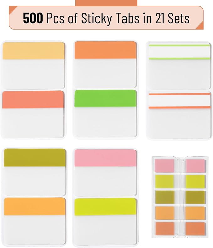 Mr. Pen- Sticky Index Tabs, 500 Pcs, 21 Sets, Colorful | Writable Colored Pages Markers Labels for Reading Notes, Books, Binders, Notebook, Folders and Classify Files