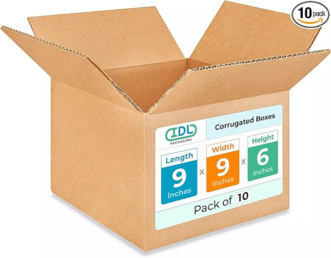 Small Moving & Shipping Boxes 9x9x6 inches (10-Pack) - Extra Strength 200 lb vs Regular - USA-Made Corrugated Strong Boxes for Packaging - Cardboard Box Moving - Small Packing Box by IDL Packaging