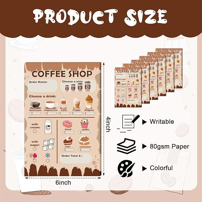 Kids Pretend Play Notepads 4X6 In Pretend Play Notebooks Playtime Notepads Variety Role Play Game Accessories Pages Each for Kids Toddlers 3-5(6,Brown Coffee Shop)