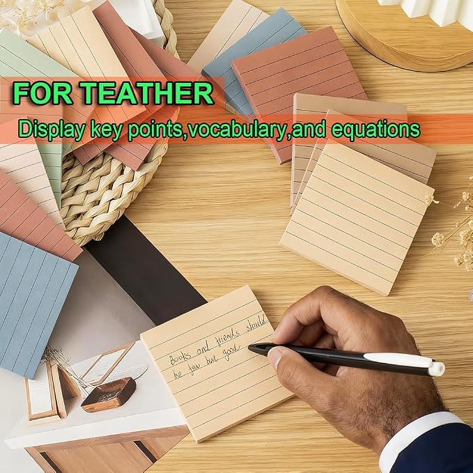 (12 Pack) Lined Sticky Notes 3x3 in,Vintage Notepads with Lines | Ruled Stickies,Super Sticking Power,Office School Memo Note Pads,Post on Windows Doors,Recyclable,Easy to Write on