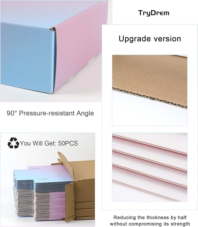 50 Pack 6x6x2 Shipping Boxes for Small Business, Purple Gradient Corrugated Cardboard Boxes, Mailer Packaging Boxes for Nail Candle Grad Gift Literature Shipping