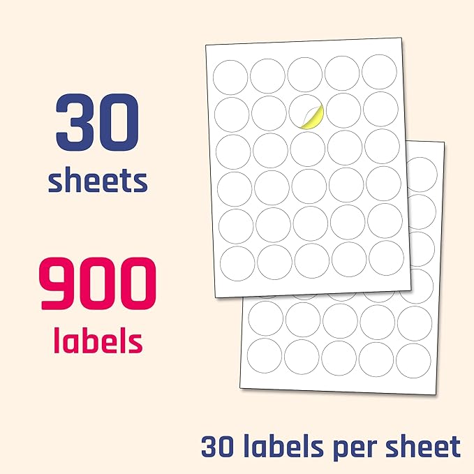 1.5" Round Matte White Sticker Label, Laser/Inkjet Printing - Letter Size, 30 Sheets