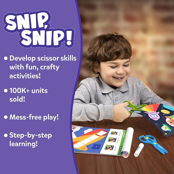 Skillmatics Scissor Skills Activity Book - Snip Snip, Easter Basket Stuffers, 25 Fun Cutting & Creative Activities for Toddlers, 2 Child-Safe Scissors, Felt Craft Kit, Gift for Kids Ages 3, 4, 5, 6, 7
