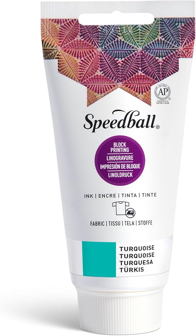 Speedball Fabric Block Printing Ink, 2.5-Ounce, Turquoise - Print on Textiles & Paper - Made in USA