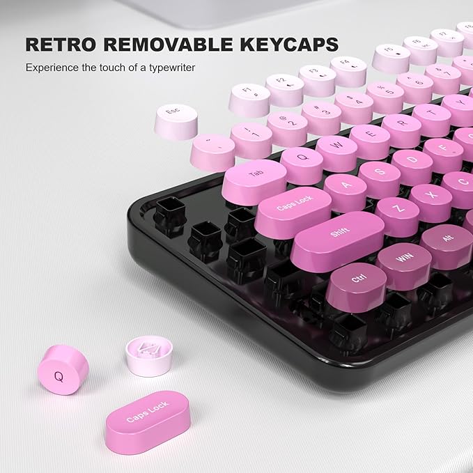 Computer Keyboard Wired, Plug and Play USB Retro Round Typewriter Keyboard, Full Size Wired Keyboard with Foldable Stands for Laptop and Office PC