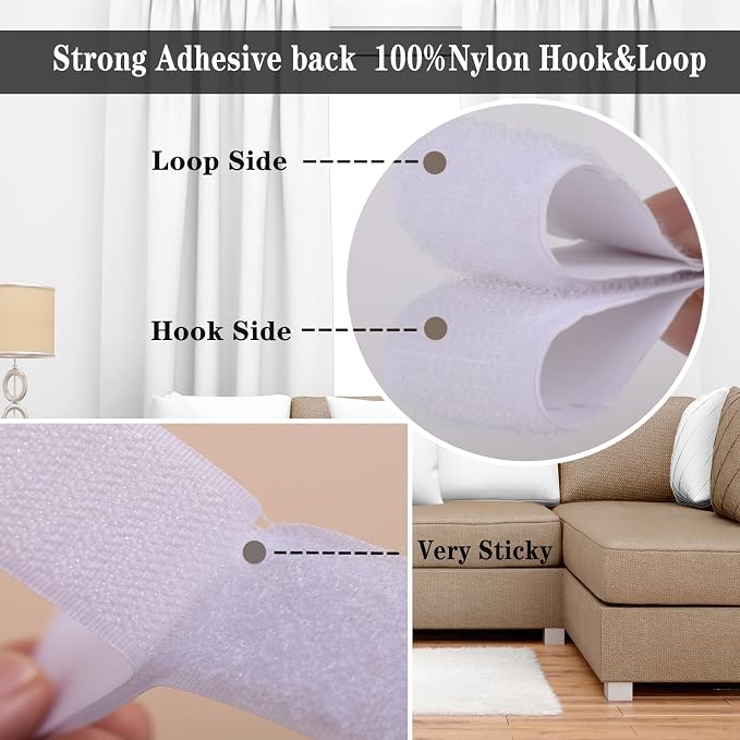 2 Boxes Heavy Duty Hook and Loop Strips with Adhesive, 60Ft Total x 1 Inch Hook and Loop Tape with Backing for Home, Office, School, and Crafting Projects, White