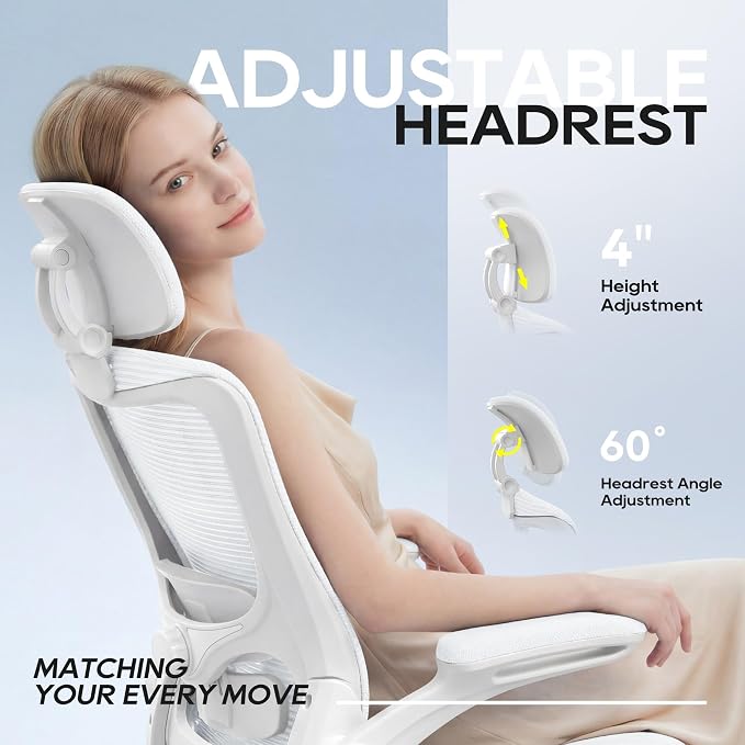 Ergonomic Office Chair for Long Hours, Adjustable Padded Lumbar Support for Lower Back Relief, 330 lb Capacity, Comfortable Computer Desk Chair for Home Office, Work & Study