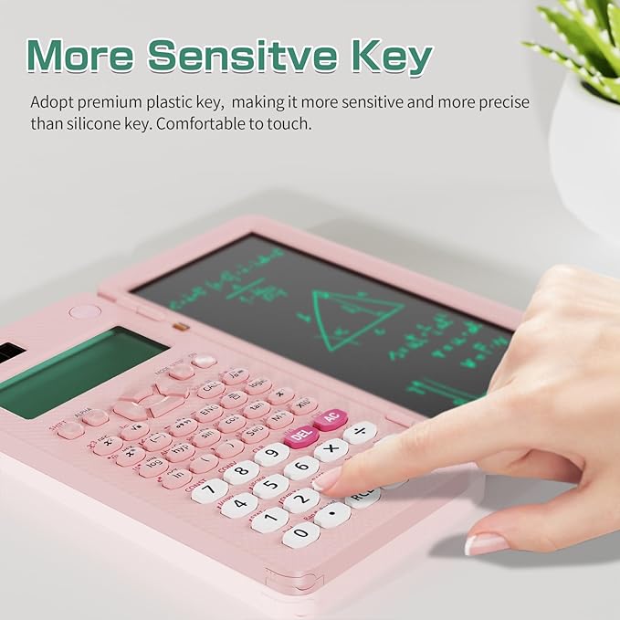 991ES MAX 417 Functions Scientific Calculators 4-Line Display with Notepad | ROATEE Rechargeable CalcNote, Foldable Portable for High School College Students and Teacher Back to School Supplies(Pink)