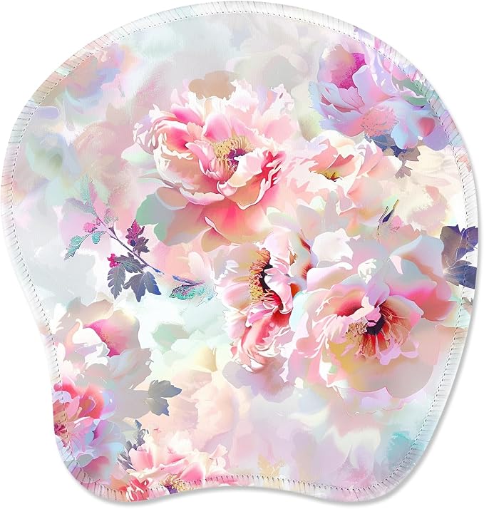 ITNRSIIET Mouse Pad Non-Slip Rubber Base Smooth Surface Stitched Edges Waterproof Durable Compatible with All Mice for Office & Gaming, Desk Accessory, 8.7x8.3x0.12 inch, BlushPeonyDream