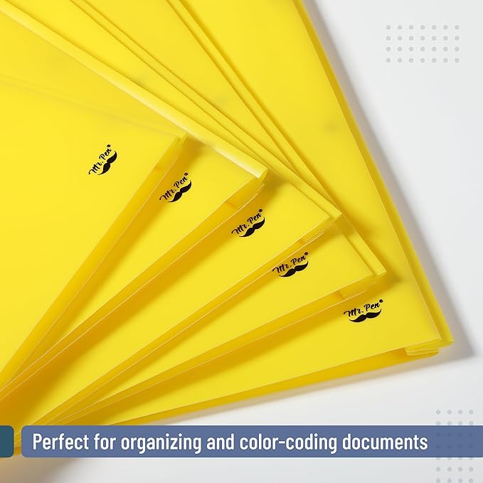 Mr. Pen- Plastic Folders with Pockets and Prongs, 5 Pack, Yellow, Pocket Folders, Folders with Prongs, File Folders with Fasteners, 2 Pocket Folder, Folder with Pockets