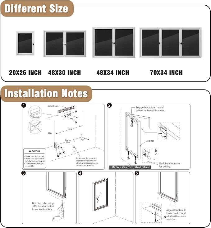 Mifuro 26"x20" Enclosed Bulletin Board, Outdoor Lockable Weather-Resistant Aluminum Cork Noticeboard for School & Office, Silver Frame w/Black Flet
