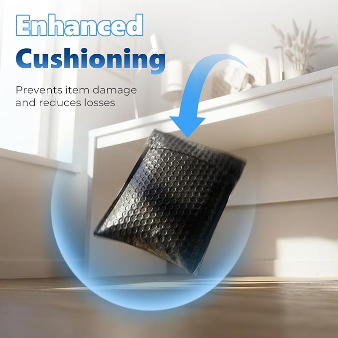 Metronic Bubble Mailers 6.57x10" 50 Pack Padded Envelopes with 1/7" Thickened Bubble Waterproof Mailing Envelopes Usable Size 6.57x9" Shipping Bag for Fragile Products, 6x9 Items,Small Business, Black