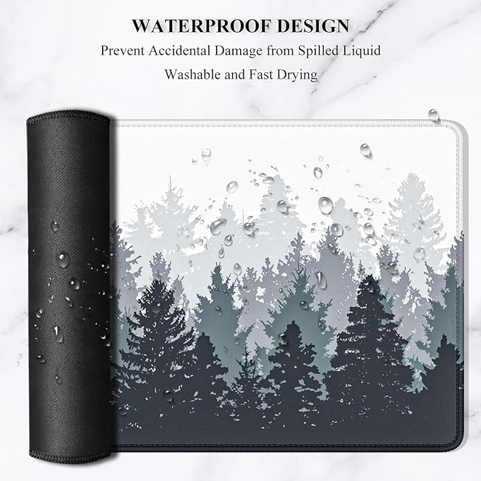Auhoahsil Desk Mouse Pad, Oversized Forest Desk Mat 35.4 x 15.7 Inch, Extended Long Gaming Mousepad Non-Slip Rubber Base Stitched Edges XXL Ultra Large Thin Full Desk Pad for PC Laptop Gaming Work