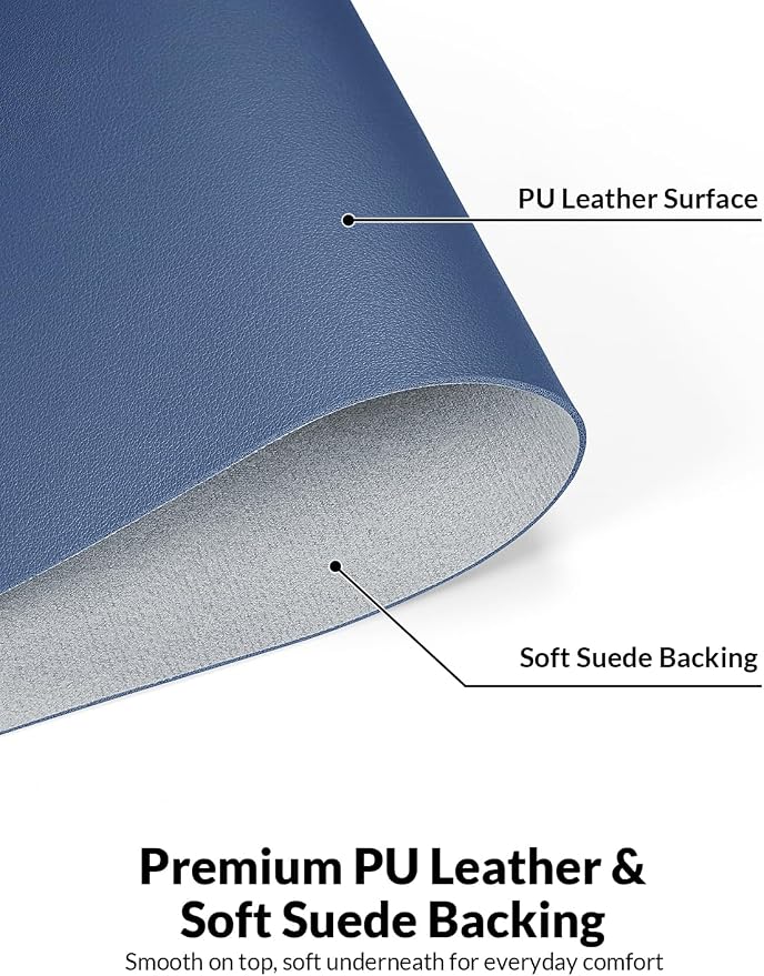Leather Desk Mat 31.5" x 15.7", Non-Slip Waterproof PU Leather Desk Pad Protector, Large Mouse Pad & Writing Mat for Office, Home, Laptop and Keyboard, Denim Blue