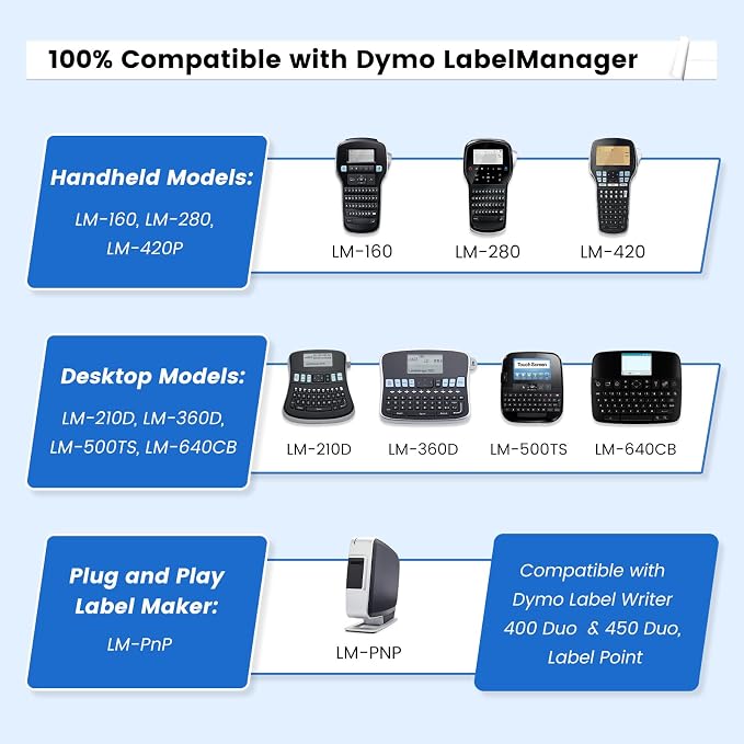 Freshworld 6X Replace for DYMO Label Maker Refills D1 1/4 Inch x 23Ft White | Durable Compatible with Dymo D1 Label Tape Cartridges 43613 for LabelManager 160 210D 280 360D 420P 500TS 640CB PnP ColorPop