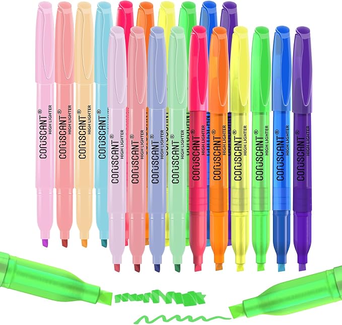 coruscant Assorted Colors Highlighters Set, 20 Pack, Chisel Tip Cute Bible Highlighters and Candy Color, No Bleed Dry Quickly, for Journal Bible Study, Good for thin paper School Office Supplies
