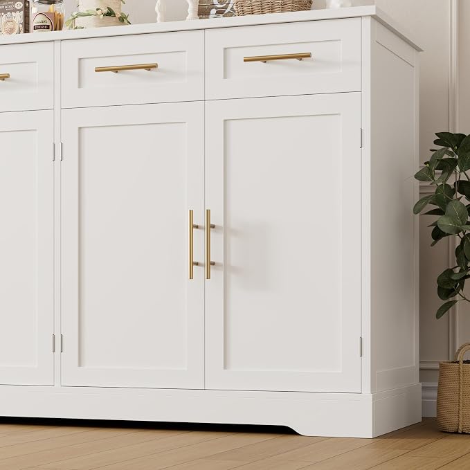 HOSTACK 60" W Sideboard Buffet Cabinet with Storage, Kitchen Cabinet, White | 36 Tall Kitchen Buffet Storage Cabinet with 4 Drawer, Large Coffee Bar Cabinet, Modern Buffet Table for Dining Living Room
