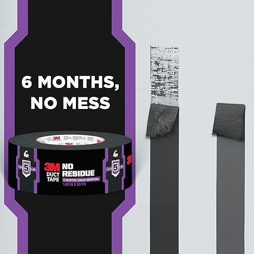 3M No Residue Duct Tape, 1.88 in x 20 yd, 1 Roll, Removes Without a Trace, Great for Bundling, Securing Cords, Tear by Hand Vertically and Horizontally, Ideal for Indoors and Outdoors (2420)
