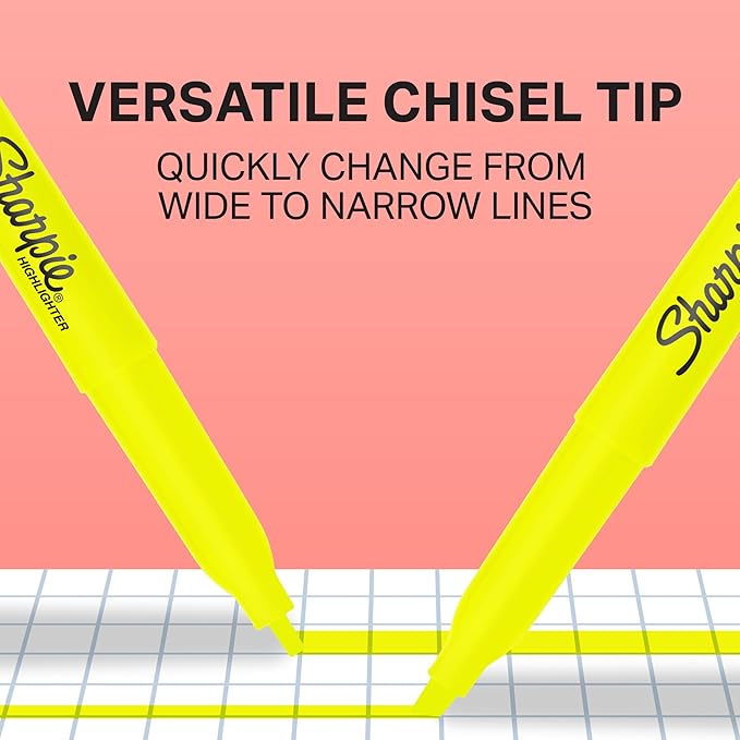Sharpie Pocket Style Highlighters, Chisel Tip, Fluorescent Yellow, Box of 12