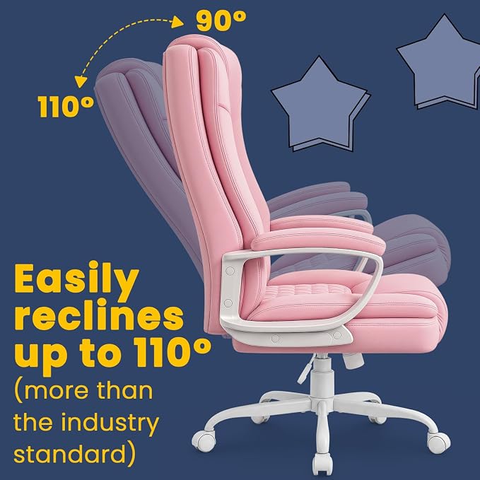 Leather Office Desk Chair,Ergonomic Office Chair with Lumbar Support,Computer Chair,Executive Leather Chair with Padded Flip-up Arm,Adjustable Armrests, Black,275LBS