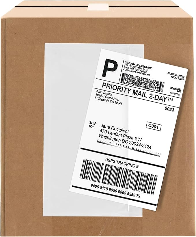 100 Count 7" x 5.5" Shipping Label Envelopes, Clear Packing List Pouches with Self-Adhesive Back, Top Loading for Shipping Labels Sleeves, for Packing Slips, Labels Invoices & Paperwork. GPI
