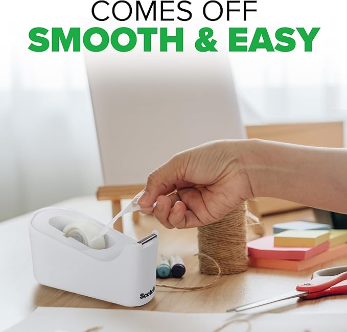 Scotch Tape Dispenser, White, Great for School or Office and Includes 1 Roll of Scotch Magic Tape 3/4 in x 350 in, ABS Material