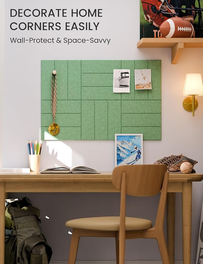 28" x 18" Felt Bulletin Board Tiles, Bold Stripe, Moss Green | 6-Pack Cork Board Alternative, 30 Adhesive Tabs, Push Pin Board, Wall Decor, Office, Home, Classroom, Dorm