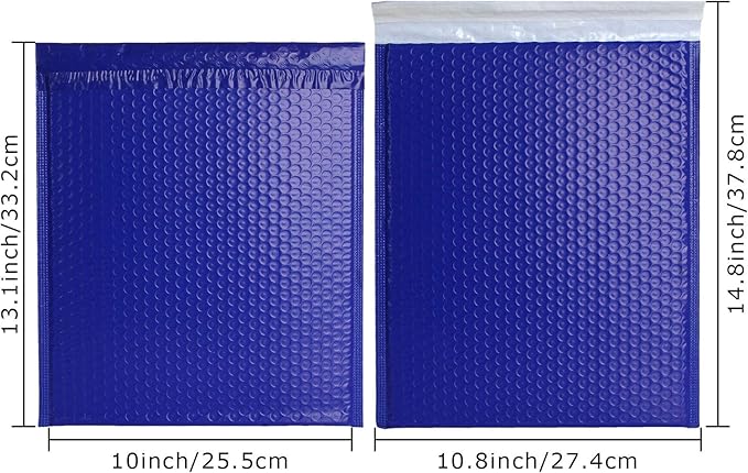 Poly Bubble Mailers 10x13 inch Mailing Envelopes Bubble Padded Waterproof Self Seal Padded Envelopes with Strong Self-Adhering Pack of 25 (Blue)