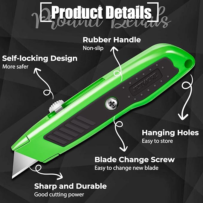 4 Pack Utility Knife, Retractable Box Cutter with 10 SK5 Blades, Heavy Duty Razor Knife for Cardboard, Boxes, and Construction Use