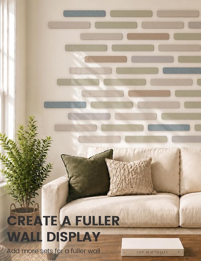 Fluxynara 13" x 2" Felt Wall Panels, Coastal | 5-Pack Includes 35 Push Pins and Adhesive Tabs for Photos, Notes and Decor in Bedroom Doors, Home Office or Studios