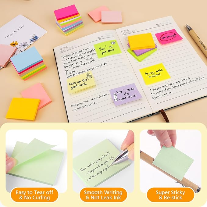 (60 Pack) Sticky Notes 1.5x2 Inches, 12 Bright Colors Self-Stick Note Pads Premium Mini Sticky Notes, Bulk Sticky Notes Pads for School, Office, Home