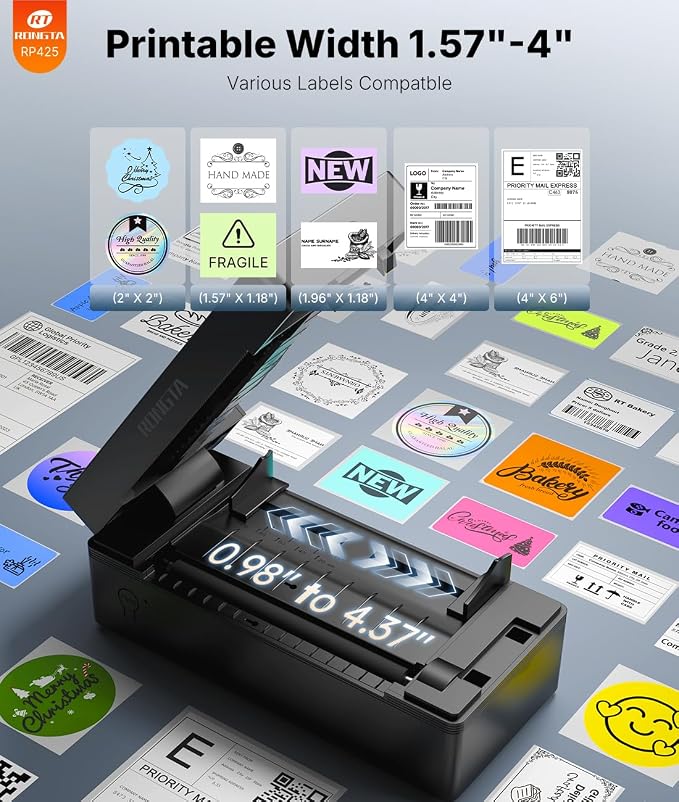 Rongta Shipping Thermal Label Printer, Bluetooth 4x6 Sticker Label Maker Wireless Shipping Label Printer for Package Small Business Compatible with Windows macOS Android iOS (Black)