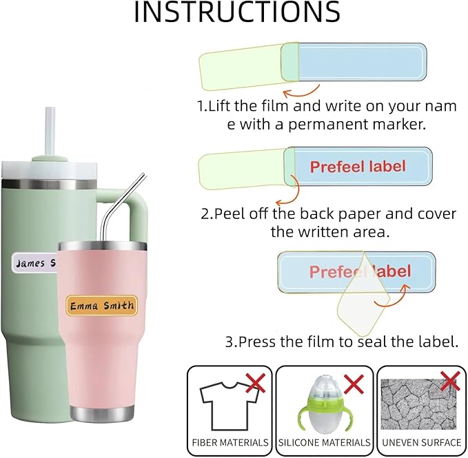 Laminating Waterproof Water Bottle Labels - Colored Write-on Name Stickers | 320PCS Name Labels for Baby Bottles, Daycare Central, Kids School Supplies and Home Organization