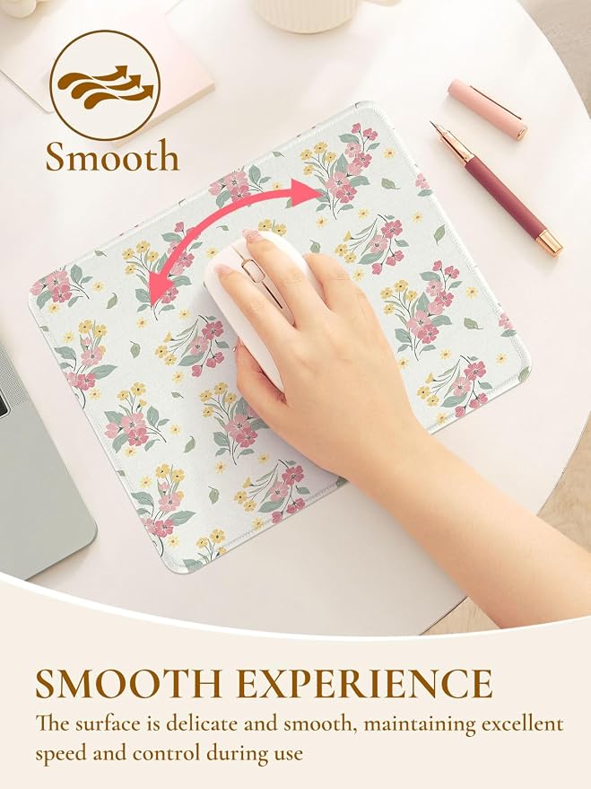 Colorful Bouquet of Flowers Mouse Pad, Waterproof Aesthetics Mouse Pads Design, Non-Slip Rubber Base Computer Simple Funny Mousepad,Small Mouse Mat Desk Accessories Office Supplies, Beige