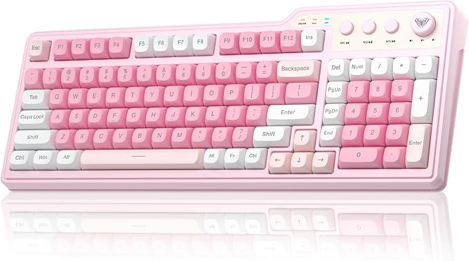 Aula F3099 Wireless Gaming Computer Keyboard with Number Pad & Knob | Pink Membrane Keyboard, 99 Keys Cute Creamy Keyboard with Number Pad,RGB Backlit Gaming Keyboard, Quiet Keyboards for Office