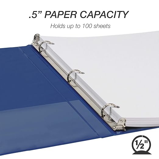 Samsill 0.5 Inch 3 Ring Binders, Economy Round Ring, Clear View Cover, 100 Sheet Capacity - for School, Home, Office - Blue, 12 Pack