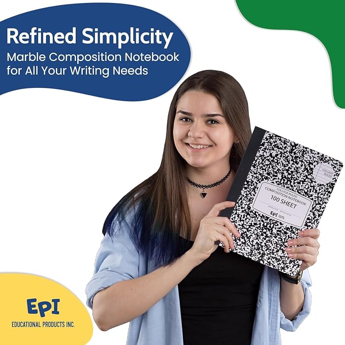 2016 Pack (Pallet) EPI College Ruled Composition Notebook Bulk, 200 pages (100 Sheets), 9-3/4 x 7-1/2, Black Marble, Bulk School Supplies, Heavy Duty, Durable Office Notebooks, Sturdy Sewn Binding