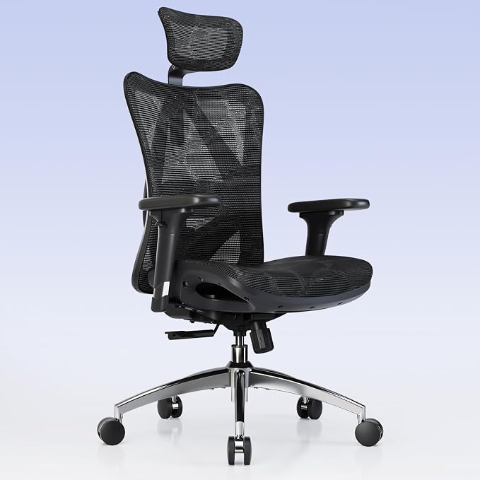 SIHOO M57 Ergonomic Office Chair, Mesh Back Desk Chair with 3D Armrests | Adjustable Headrest & Lumbar Support, Comfortable Computer Chair, Hold 330 LBS, Home Office - Black