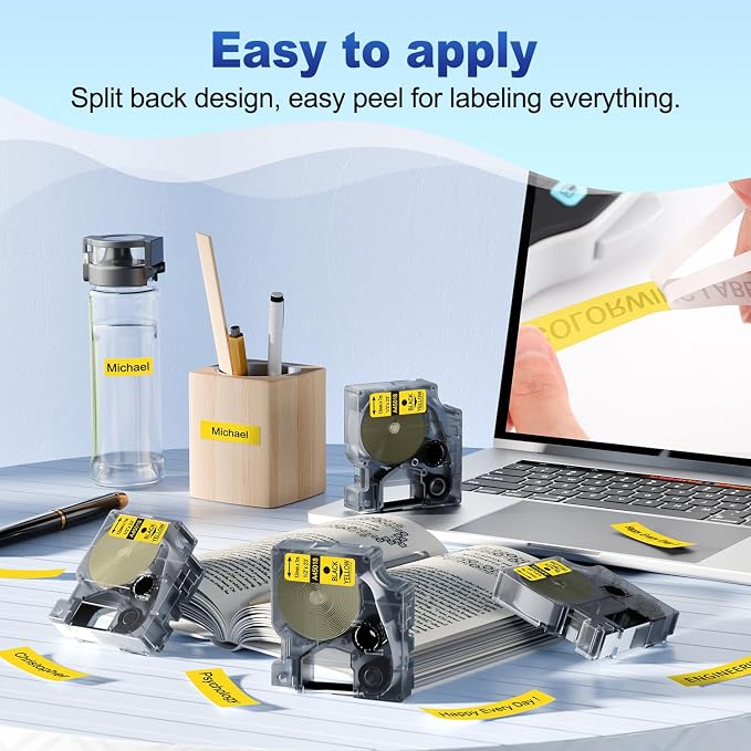6-Pack Compatible with Dymo D1 Label Tape Black on Yellow 45018 S0720580 | Yellow Label Maker Refill d1, 1/2 Inch x 23 Ft for DYM0 LabelManager 160 420P 210D 280 360D PnP, 6-Pack