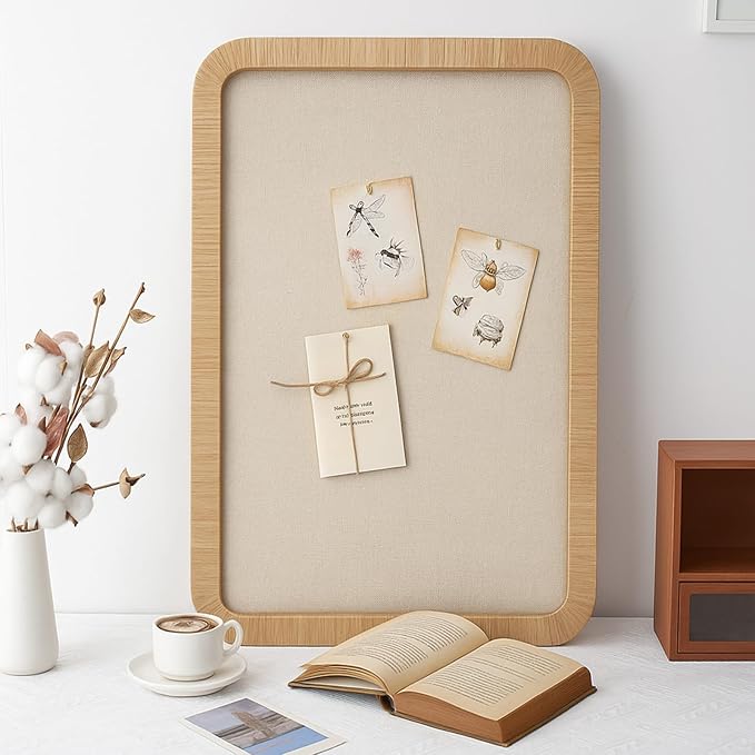 Vintage Framed Pin Board Linen Display Bulletin Board Large Ornate Fabric Picture Photo Pinboard Memo Decorative Prayer Pinboard Ornate for Wall Gift(Boho Rectangle,20'' X 30'',Light Brown)