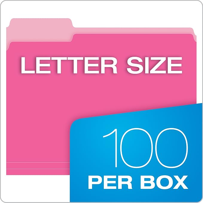 Pendaflex Two-Tone Color File Folders, Letter Size, 1/3 Cut, Pink, 100 Per Box (152 1/3 PIN)(Pack of 5)