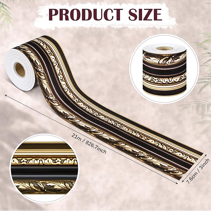 Outus 68FT Gold Frame Bulletin Board Border Die-Cut Straight Border Trim for Classroom Chalkboard, Picture Frames, Artworks, Walls, Mirrors & Office Decor, Classic Metallic Frame Molding(Ornate)