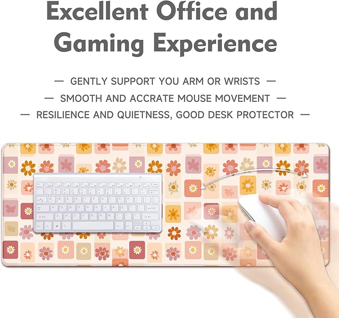 Desk Mat Mouse Pad Gaming Desk Pad XL Large Mouse Mat Office Decor Accessories (Flower)