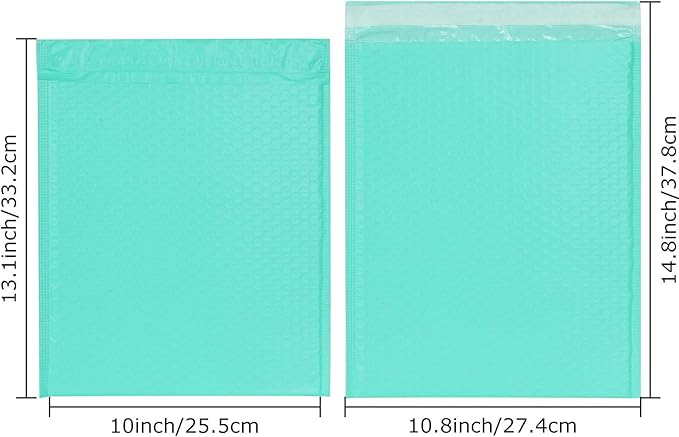 Poly Bubble Mailers 10x13 inch Mailing Envelopes Bubble Padded Waterproof Self Seal Padded Envelopes with Strong Self-Adhering Pack of 25 (Teal)