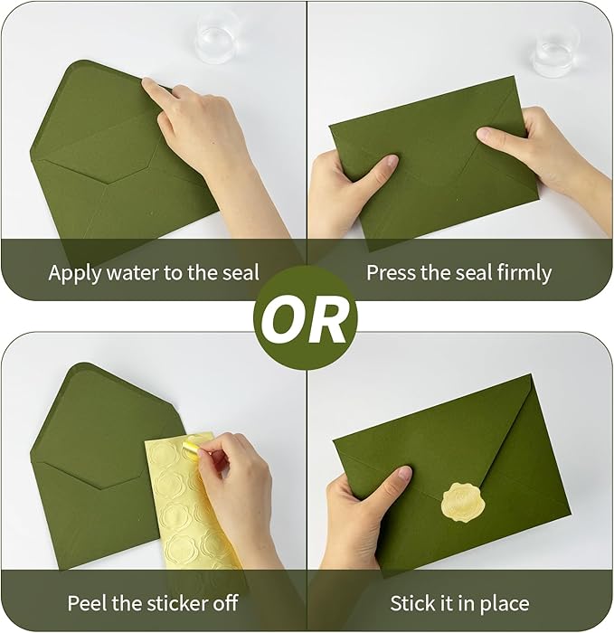 YINUOYOUJIA 50 PCS Olive Green Specialty Paper Envelopes A7, 5 x 7 Envelopes for Invitation, Great for Wedding Invitation Cards, Photos,Perfect for Birthday, Baby Shower, Graduation, Christmas