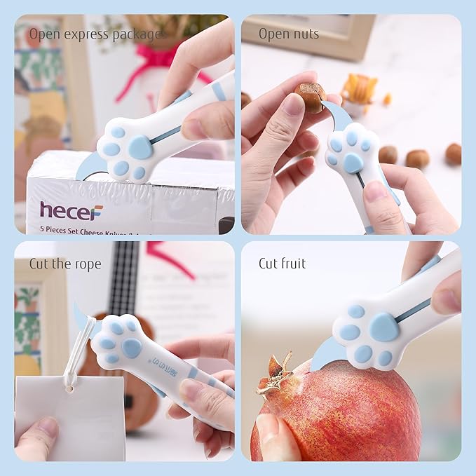 Cat Paw Box Cutter Retractable with Cat Paw Handle, Multifunctional Knife Set (Blue)