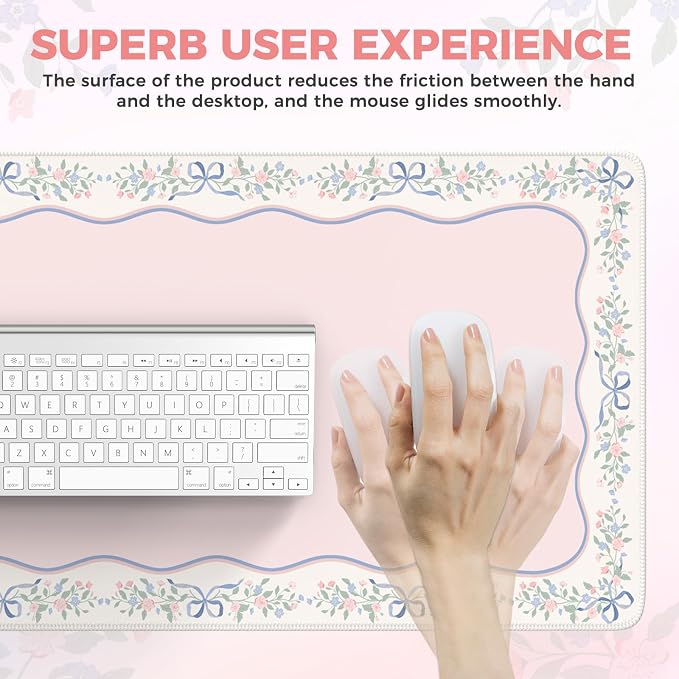 iCasso Pink Desk Mat,Cute Desk Pad for Keyboard and Mouse | Anti-Slip Large Mousepad,Soft Lycra Surface Computer Mat Women,Girly Keyboard Pad for Home Office