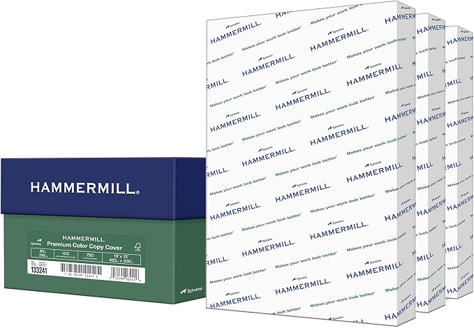 Hammermill Cardstock, Premium Color Copy, 80 lb, 19 x 13- - 100 Bright, Made in the USA Card Stock, 133241C, White - 3 Pack (750 Sheets)