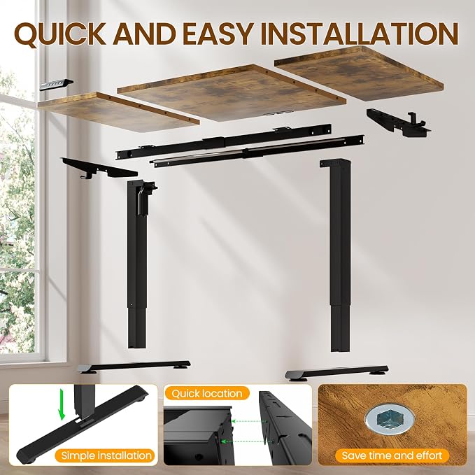 Veken 63" x 28" Super Large Standing Desk, Conference Room Tables, Brown | Height Adjustable Electric Computer Desk, Sit to Stand Up, Modern Workstation for Home Office, Writing, Gaming Study